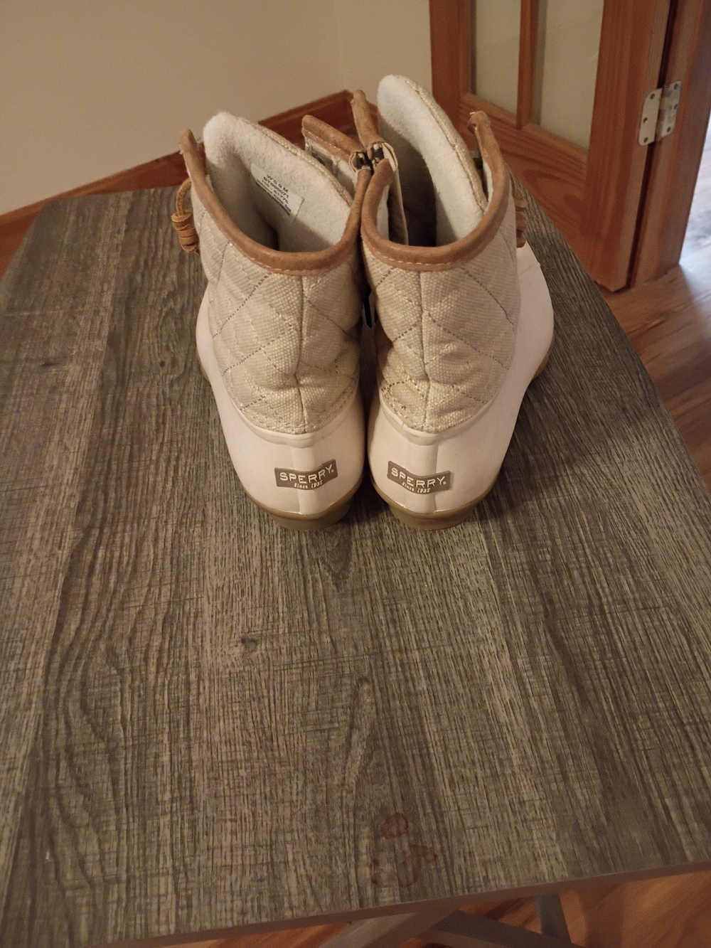 Sperry Women's Cream Duck Boots with Tan Trim - Picture 2 of 8
